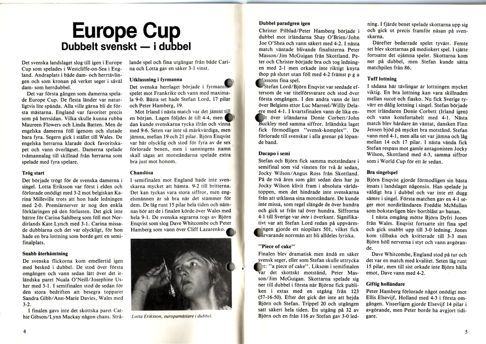 Dart Sverige Nr 2 1982  Europe Cup Darts 1982