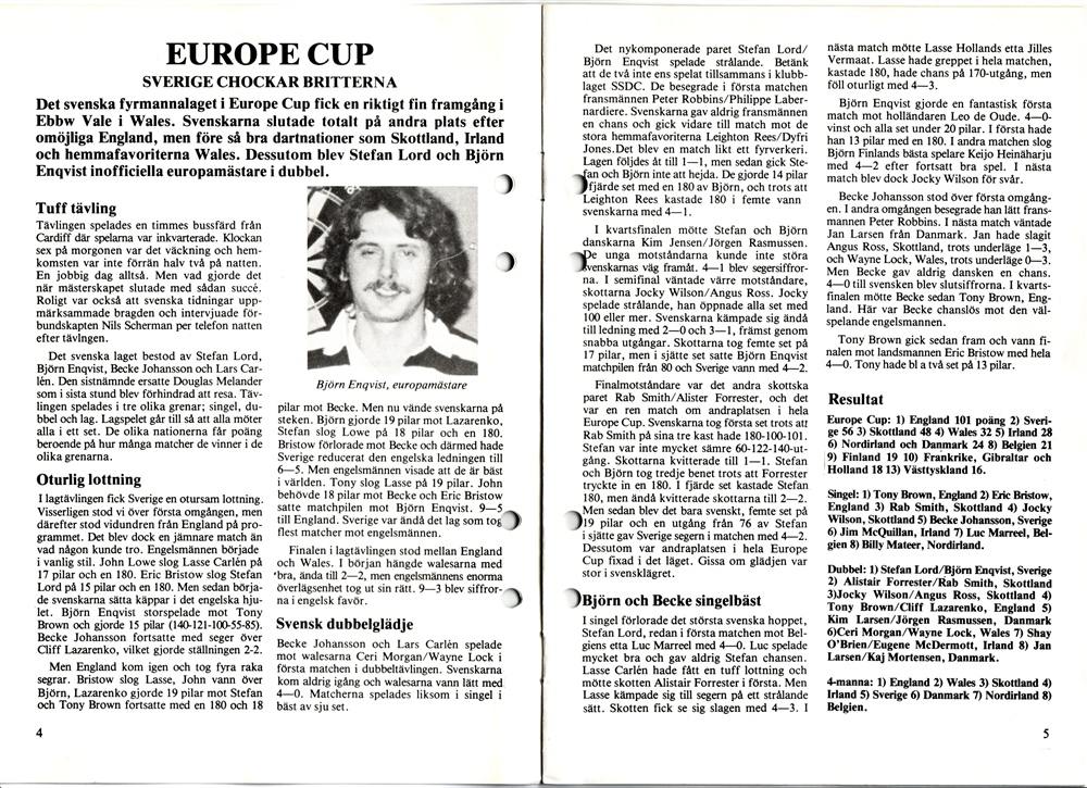 Dart Sverige Nr 8 1980   Europa Cupen 1980
